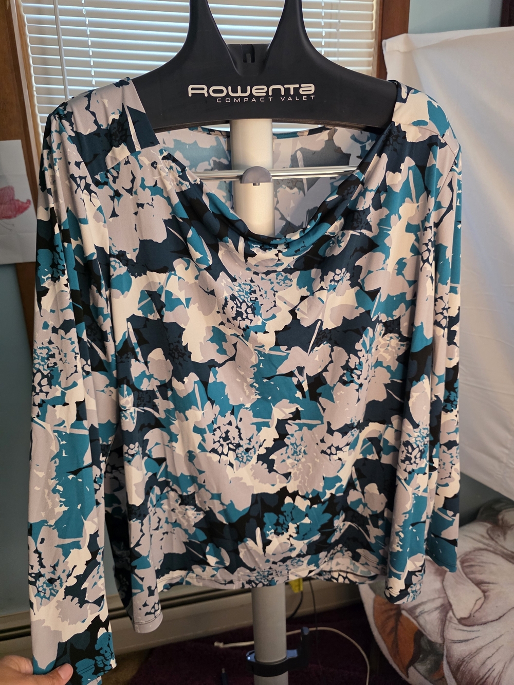 Liz Claiborne Teal, Black & White Cowl Neck Long Sleeve Top - 2x